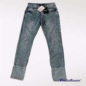 BOOHOOMAN Skinny Fit Acid Wash Jeans with Paneed Hem Size 32 (Fits like 30)